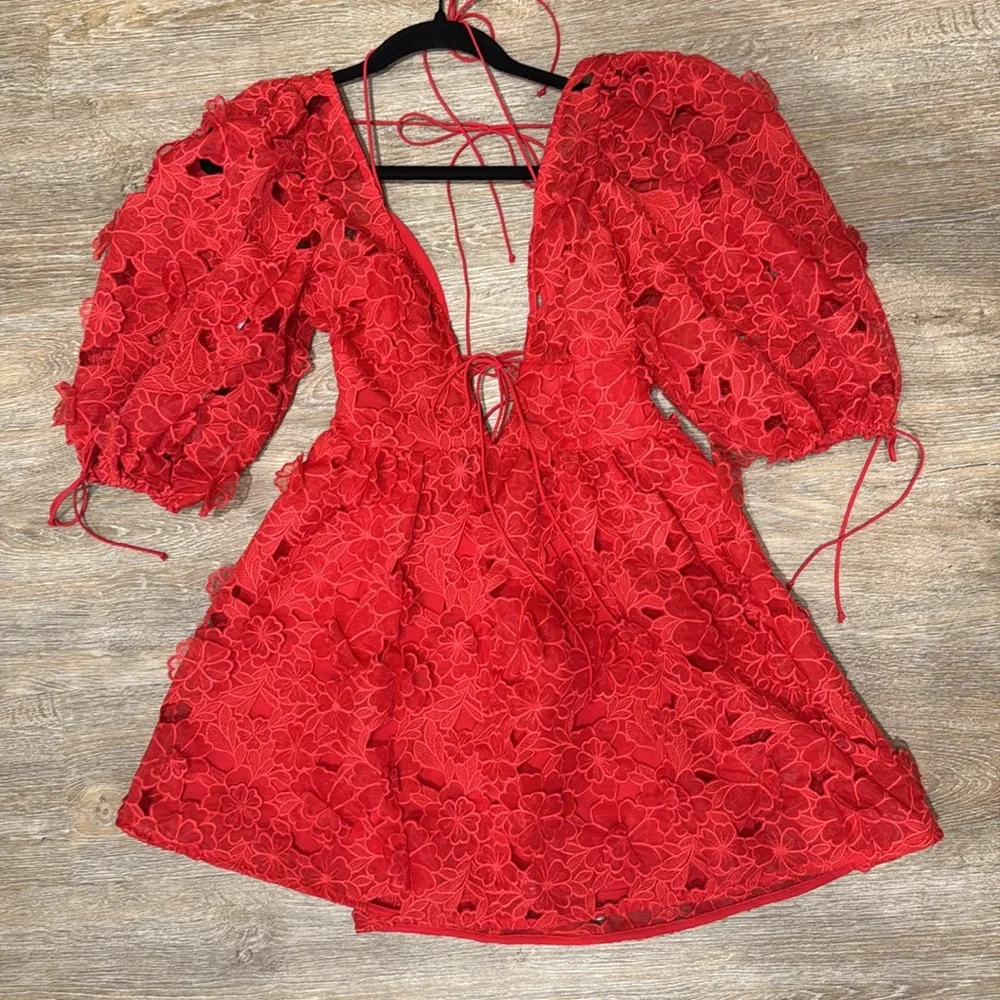 For Love And Lemons Red Lace Mini Dress - Picture 2 of 5